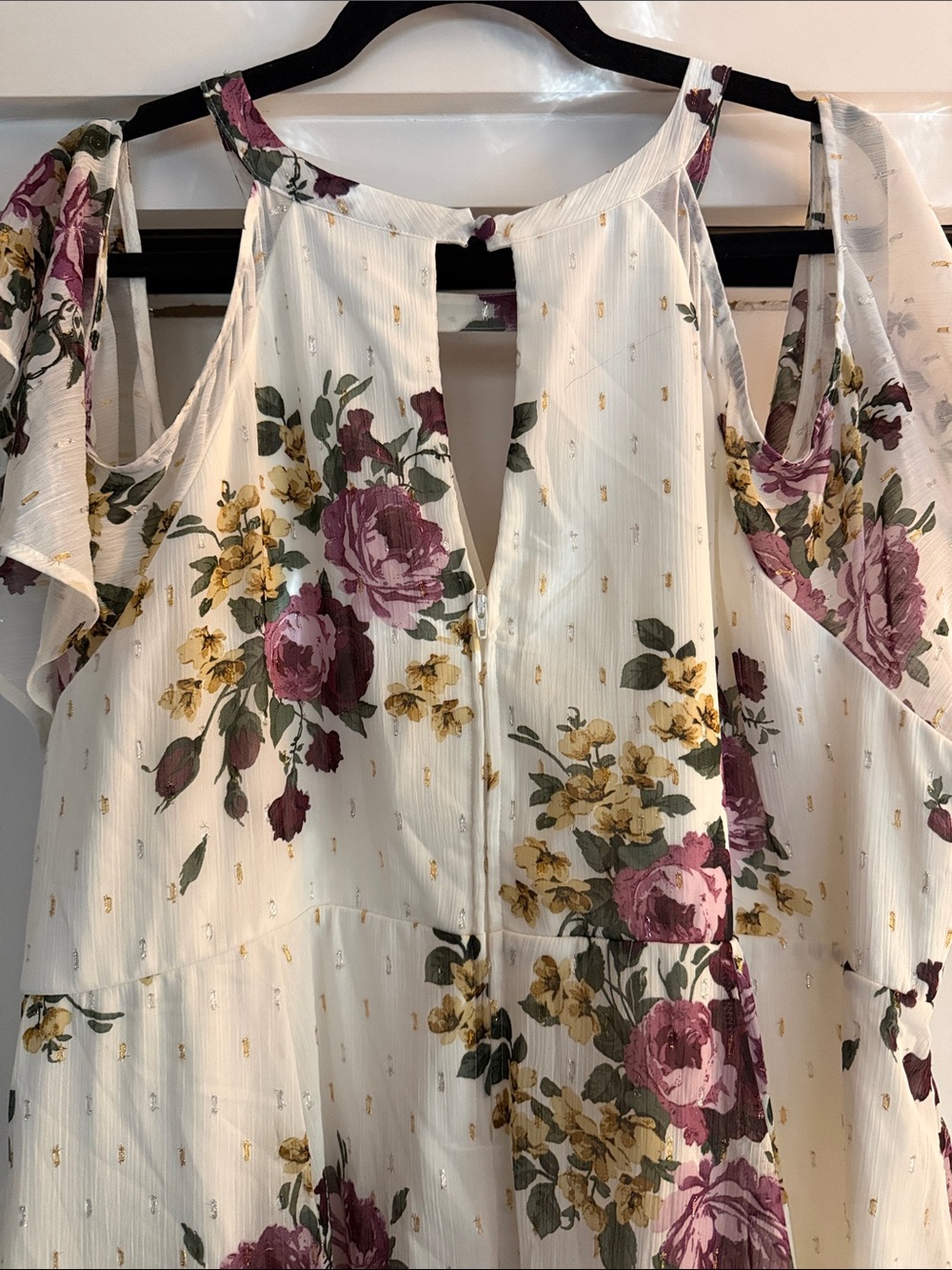 torrid Ivory chiffon cold-shoulder Midi Dress with Floral Print - Picture 5 of 7